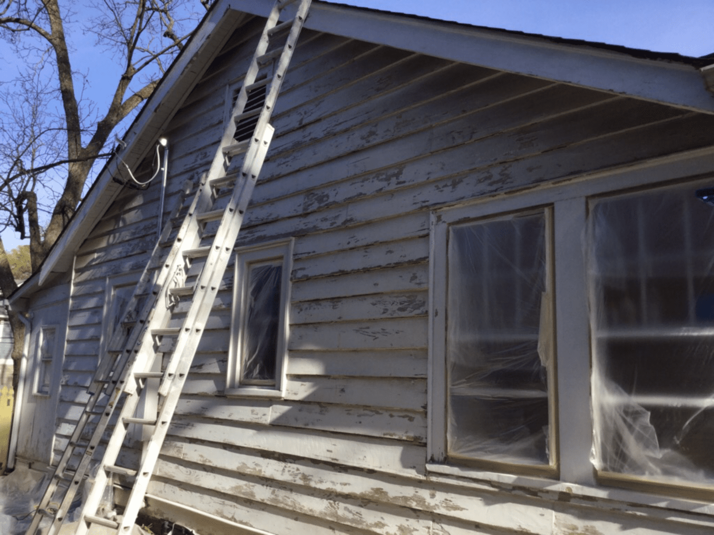 Restoration project before exterior painting