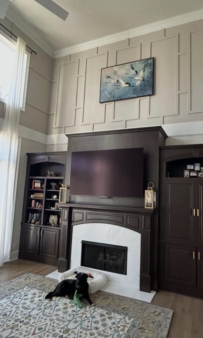 Built-in with modern geometric wall moldings after