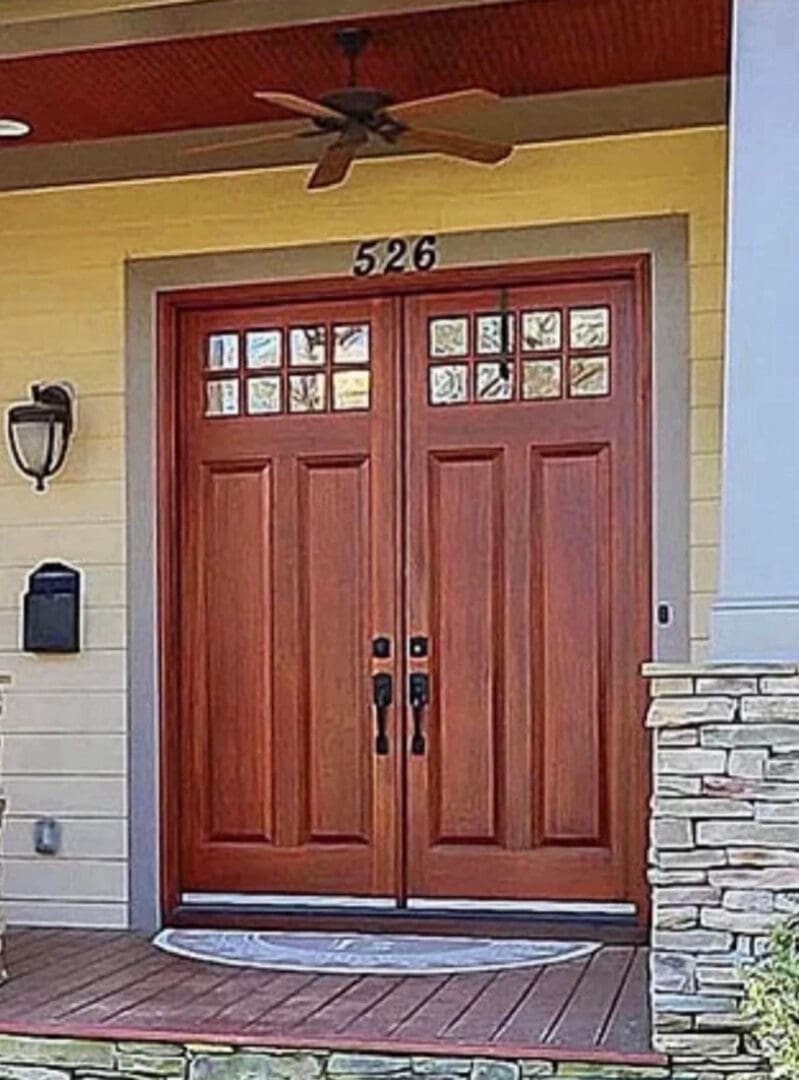 Front doors before refinishing