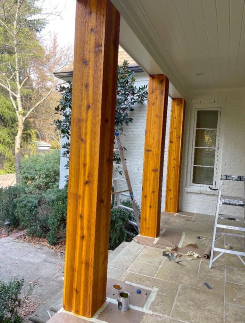 Back porch with cedar columns added after